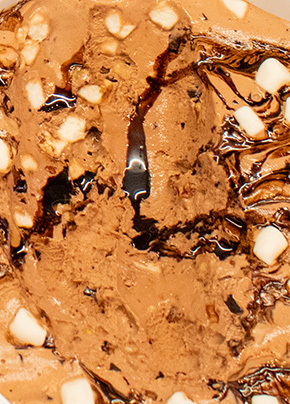 rich chocolate ice cream with marshmallows, fudge swirls, and chocolate chunks